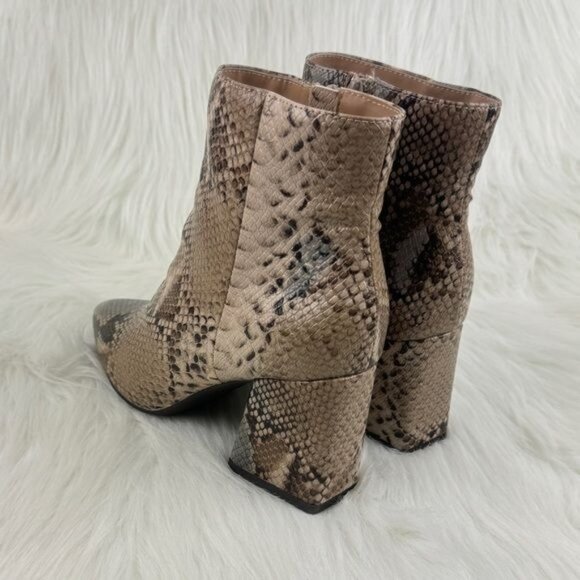 Women's Bamboo Snake Embossed Faux Leather Chunky Block Heel Ankle Bootie - Picture 10 of 10